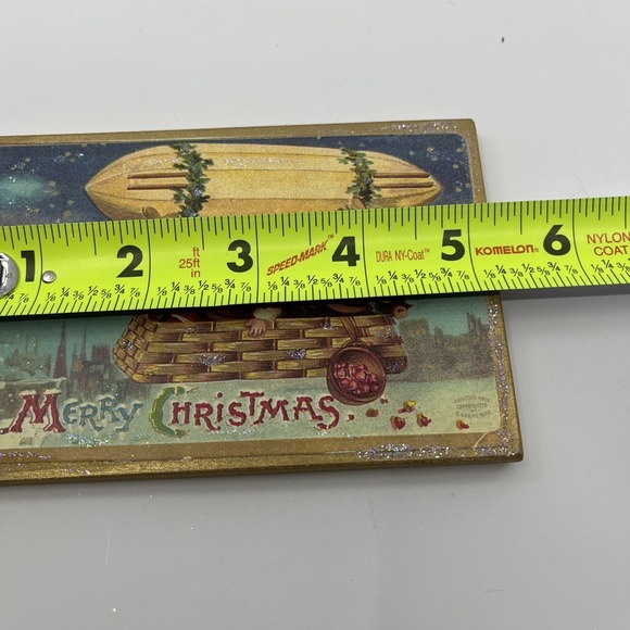 Christmas Postcard 1900s Reprint Handcrafted Wooden Stand Decor Santa‎ Flying - Picture 7 of 8